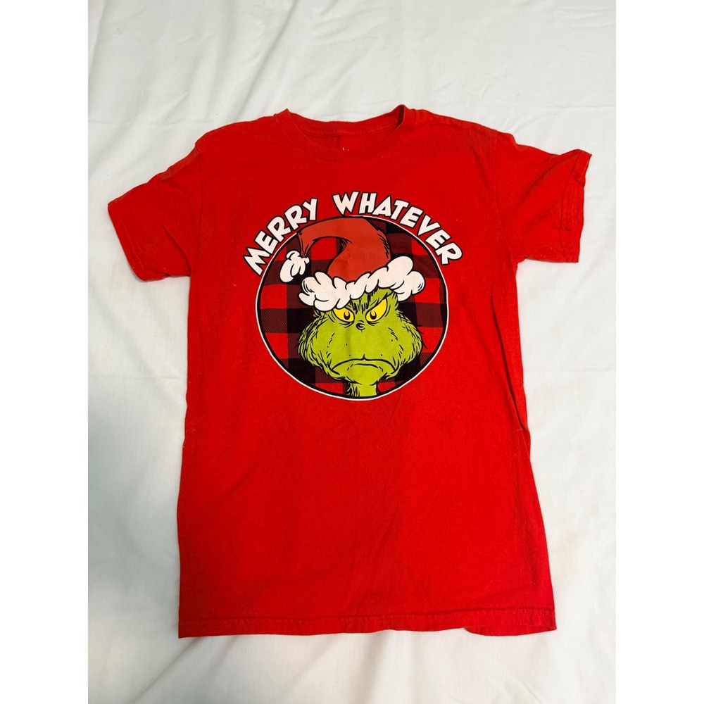Dr. Seuss The Grinch Merry Whatever Red Graphic T-Shirt Small Cotton Christmas